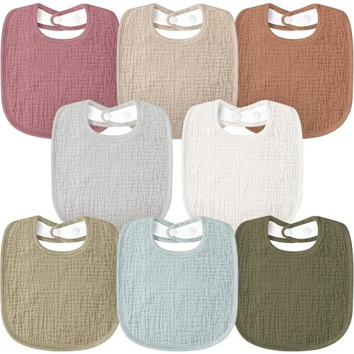 Susurration Muslin Baby Bibs 8 Pack Bandana Drool Bibs, Soft Square Adjustable Baby Drooling Bibs for Unisex Girls & Boys