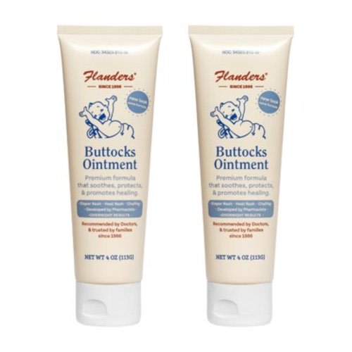 Flanders Buttocks Ointment Diaper Rash, Heat Rash and Chafing Ointment (2 Pack)