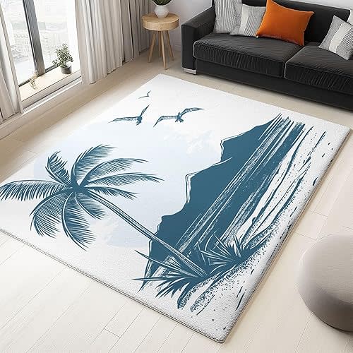 Area Rugs 3 X 5 ft Non Slip, Vintage Palm Tree Background Washable Rug for Children Bedroom Nursery Toddler Room Decor White Soft Floor Mat Carpet for Dining Living Room Sofa