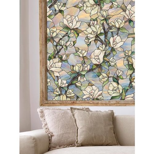 Artscape Star Magnolia | Privacy Window Film with Vibrant Colored Pattern | Non-Adhesive & UV Protection | Easy to Apply & Removable | 24 x 36 Inches | Made in USA