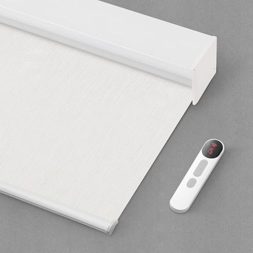 Bringnox Motorized Blinds with Remote,100% Blackout Smart Roller Blinds Compatible with Apple Homekit Google Home and Alexa Via HUB,and Customized (Safari White-03)