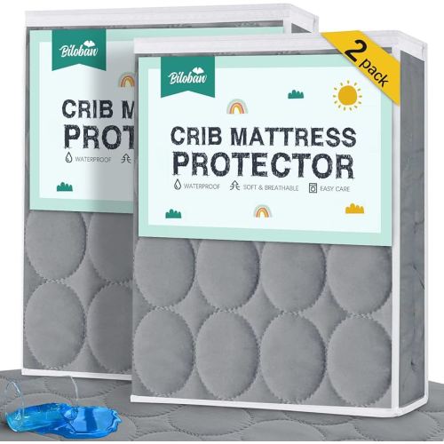 Crib Mattress Protector Sheets Waterproof 2 Pack, Quilted Crib Mattress Pad Cover Fitted Fits for Baby Toddler Bed Mattress, Grey, 52” x 28”