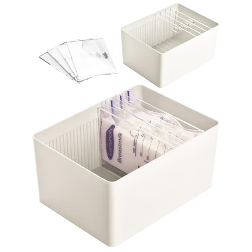 Breastmilk Freezer Storage Container with Separator Boards, 4 Pieces Adjustable Dividers Flat Freeze Breast Milkies Bags in Organizer Bins to Save Refrigerator Cabinet Space | Fit 3 4 5 6oz - White