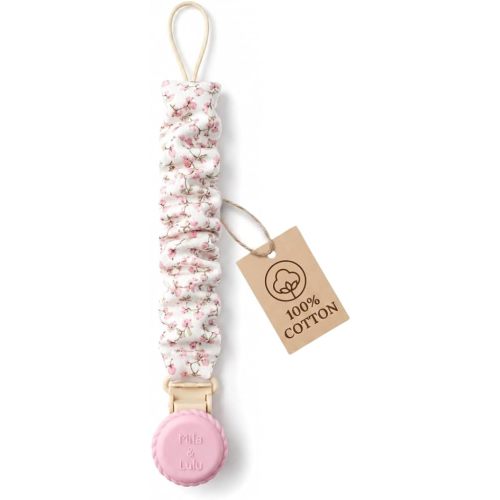 Muslin Cotton Pacifier Clips - Metal-Free, Lightweight and Secure Pacifier Holder for Babies (Ballerina Fleur) - Mila & Lulu