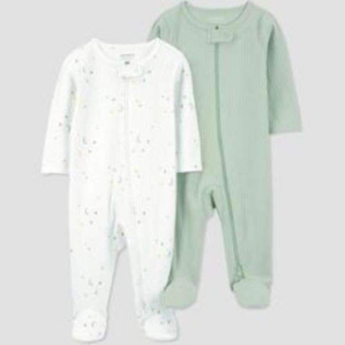 Carter's Just One You® Baby 2pk Sleep N' Play - Green/Ivory 3M: Footed Pajamas, Long Sleeve, Two-Way Zipper
