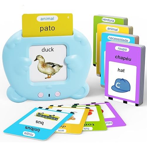 MAYAPHILOS 224 Words Brazil Portuguese and English Talking Flash Cards for Toddlers, Autism Sensory Toys, Portuguese Language Learning Educational Montessori Speech Therapy Toys Gifts for Kids