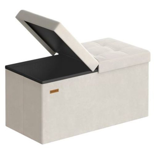 Storage Ottoman, Foldable Velvet Bench with Flipping Lid & 660 lb Capacity, 35 Gal Storage for Living Room Bedroom