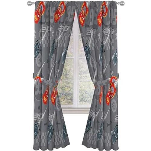 Jay Franco Disney Pixar Cars Lighnting Speed 84" Inch Drapes - Beautiful Room Décor & Easy Set Up, Bedding Features Lightning McQueen - Curtains Include 2 Tiebacks, 4 Piece Set