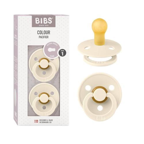 BIBS Pacifiers Colour Collection | Natural Rubber Baby Pacifier | Round Nipple | Set of 2 BPA-Free Soothers | Made in Denmark | 0+ Months (Pack of 2) | Ivory