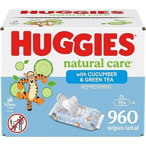 Huggies Natural Care Refreshing Baby Diaper Wipes, Hypoallergenic, Scented, 15 Flip-Top Packs (960 Wipes Total)