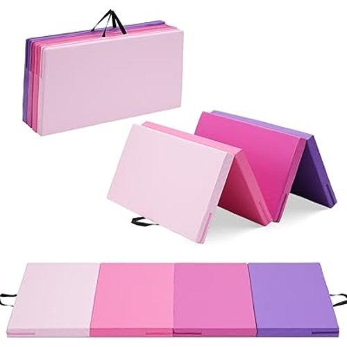Gymnastics Mat, 3'x6'/4'x8' Thick Folding Kids' Gymnastic Tumbling Mat with Carrying Handles for Home Gym Exercise & Play