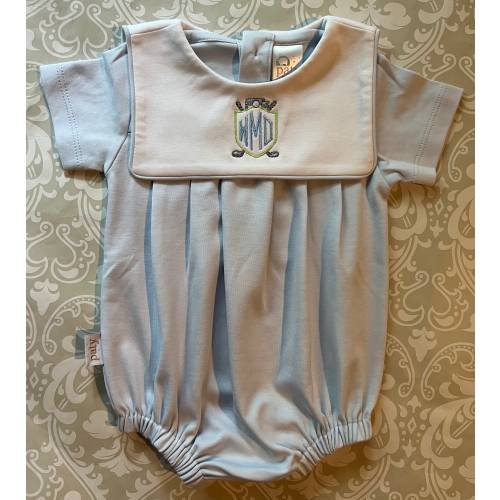 Baby boy golf monogram romper, baby boy shower gift, blue monogrammed baby romper, golfer baby gift, baby boy going home outfit, baby gift