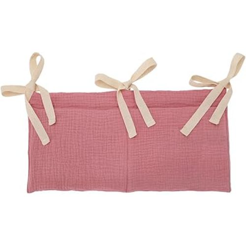 1 Pack Baby Crib Hanging Storage Bag Cotton 2-Pockets Baby Crib Bedside Organizer Multifunctional Hanging Pocket for Storage Diapers Toys Clothing Bottle 06
