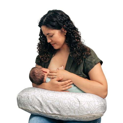 Boppy Nursing Pillow - Firm, Ergonomic U-Shaped Bottle and Breastfeeding Pillow with High Lift for Comfort and Support, Spacious Surface - Cream Retro Squiggles