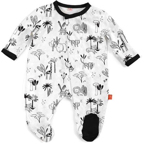 Magnetic Me Footie Pajamas Soft Modal Baby Sleepwear with Quick Magnetic Fastener | Boys and Girls Sleeper Preemie-24 Months - 0-3 Months - Animal Safari