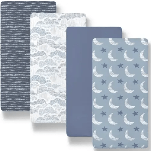 The Peanutshell Fitted Bassinet Sheets Set, Universal Fit for Oval, Rectangle, Hourglass Mattresses, Moon and Stars