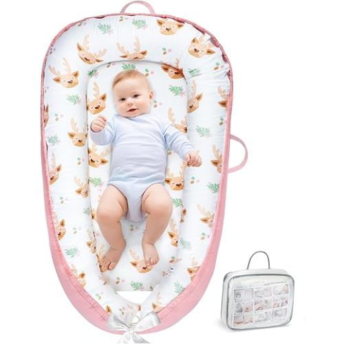 URMYWO Baby Lounger - Baby Lounger for Newborn 0-24 Months, Breathable & Soft Cotton Baby Nest Cover Infant Lounger, Babies Newborn Essentials Gifts, Portable Baby Floor Seat for Home and Travel