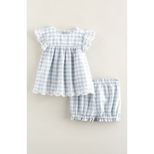 Scalloped Gingham Check Cotton Top & Bloomers