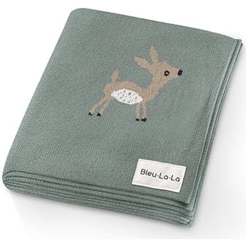 Soft Baby Swaddle Receiving Blanket - 100% Cotton Knit Soft Cozy Receiving Swaddling Crib Stroller Quilt Blanket for Shower Gift Registry for Newborns, Infants, Toddlers (Deer - Sage)