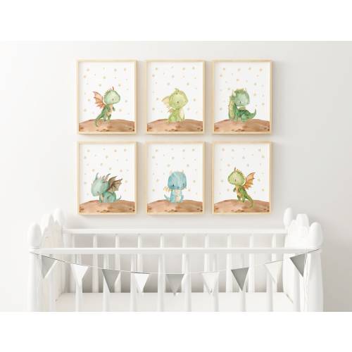 Dragon Printed art print, Watercolor boy Dragon Printed and shipped Watercolor dragon art printed on high archival paper Set of 6 D2-A6