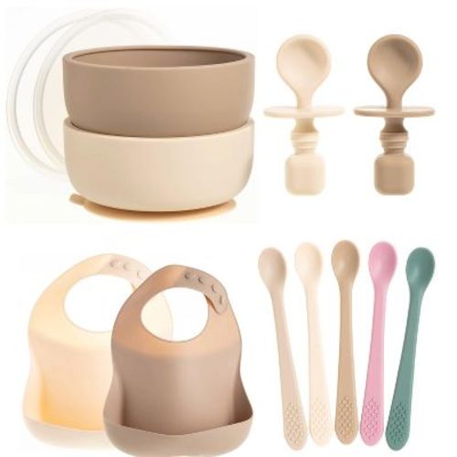 Baby Feeding Set – Silicone Bib, Bowl & Spoons For Self-feeding, First Stage Baby Must-haves, Gum-friendly, Bpa-free, Easy To Clean