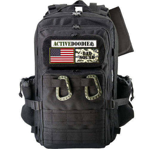 Active Doodie® JUG.30L Dad Diaper Bag Backpack with Green D-Rings and Dad Squad Patches - Black