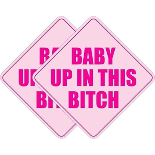 2PCS Baby Up in This B Sticker for Cars, Pink Waterproof Bumper Sticker,Baby Safety Warning Decal for Cars