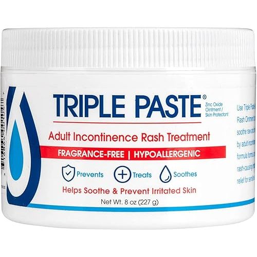 Triple Paste Adult Incontinence Rash Treatment - 8 oz Jar - Diaper Rash Ointment for Adults Treats, Soothes and Prevents Skin Irritation with a Fragrance-Free, Hypoallergenic Formula