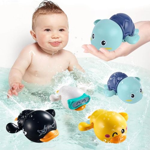 Bath Toys for Toddlers 1-3-Baby Bath Toys Wind-up Bathtub Toys for 1 2 3 4 Year Old Boys Girls Baby Pool Water Toys Bath Toys for infants 6-12 Months Birthday Gifts for Toddler Kids Age 1-2-4 - 3 duck 1 turtle