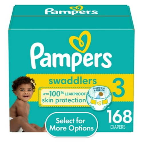 Pampers Swaddlers Size 3 Diapers, 168 Count with Blowout Barrier and Dual Leak-Guard