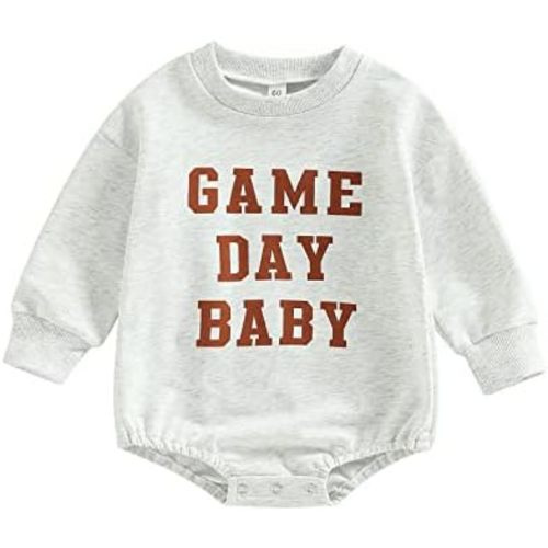 Newborn Infant Baby Boy Girl Football Sweatshirt Romper Long Sleeve Onesie Bodysuit Fall Winter Outfit Clothes