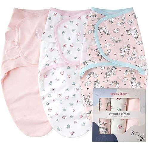 Insular Baby Swaddle Wrap, Swaddle Blanket for Newborn and Infant, Adjustable Swaddle Set for Boy and Girl, Soft Cotton Baby Sleep Sack 3 Pack, Small(0-3 M), Horse