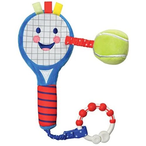 Baby Tennis Racket and Ball | Squeaks, Rattles and Crunches - Sporty Sensory Toy | Clip-on-Toy | Suitable from Birth onwards | Play on the Go or at Home | Baby Gift | Little Sport Star Baby Collection