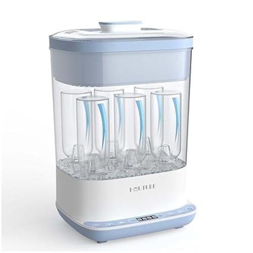 Baby Bottle Sterilizer | Esterilizador de Biberones, 6-in-1 HAUTURE Bottle Sterilizer and Dryer, Electric Steam Bottle Sanitizer for Baby Stuffs, Baby Bottles & Breast Pump Accessories,Blue