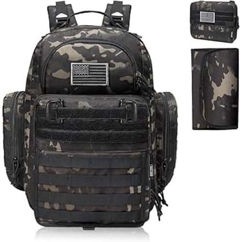 Diaper Bag Backpack for Dad, DBTAC Large Baby Nappy Bag for Men w/Changing Mat, Insulated+Wipe Pockets, Stroller Straps, Black Camo
