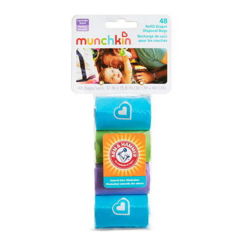 Munchkin Arm & Hammer Infant Diaper Bag Refills, Blue, 4 Pack, 48 Bags
