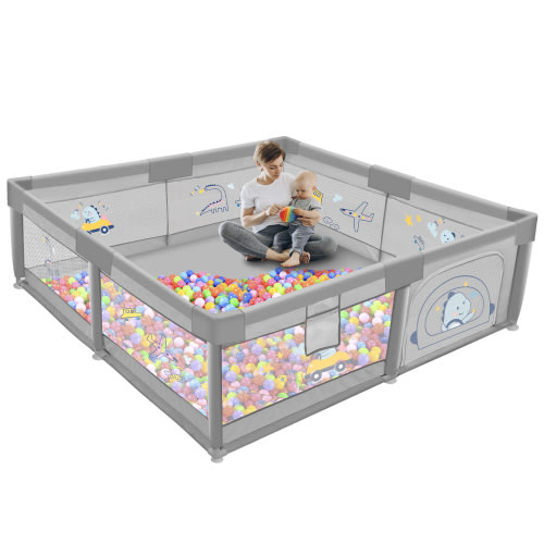 TEAYINGDE Baby Playpen Large Play Yard Fence for Toddlers,79"x79" Gray Dinosaur