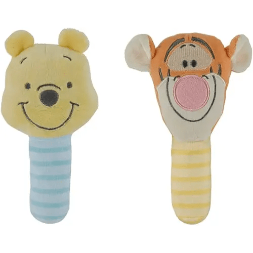 Disney Winnie The Pooh and Tigger Assorted Plush Lovie Rattle Set Pack of 2 - Soft and Cuddly Plush Material, Built-in Rattle for Sensory Stimulation,Vibrant Colors and Intricate Details