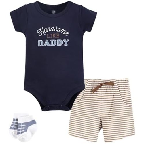 Hudson Baby Unisex Baby Bodysuit, Short and Sock, 3-Piece Set