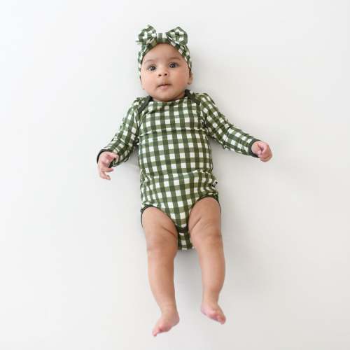Long Sleeve Bodysuit in Gingham Fir