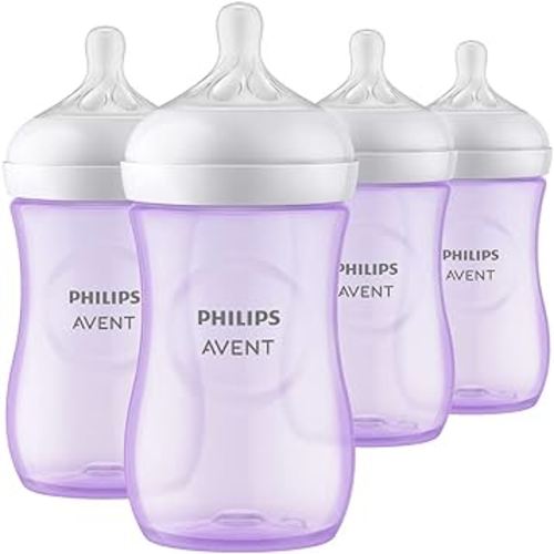 Philips AVENT Natural Baby Bottle with Natural Response Nipple, Purple, 9oz, 4pk, SCY903/34