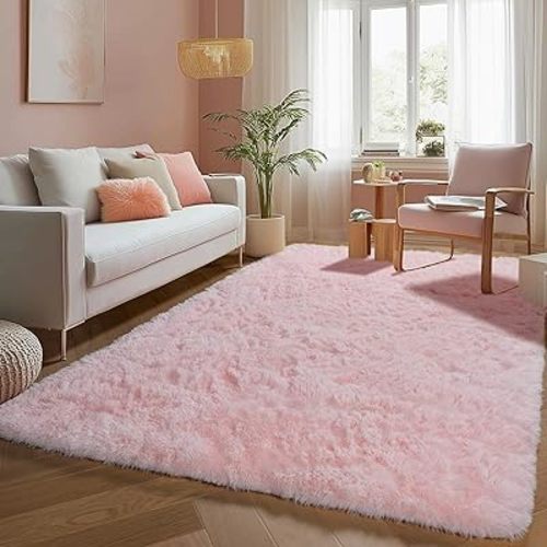 PAGISOFE Pink Fluffy Shag Machine Washable Area Rugs for Bedroom Girls 5x7,Soft Fuzzy Rugs for Living Room,Pastel Carpet Nursery Floor Kids Room Dorm Rug,Plush Soft Kids Rug for Room Decor Aesthetic