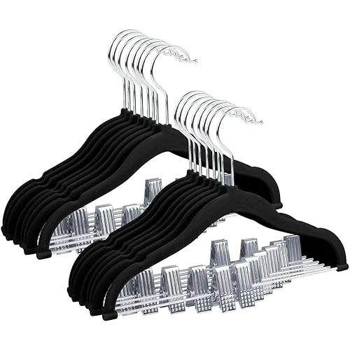 Stormix Baby Hangers, 24 Pack Pants Hangers with Clips, Non-Slip Clothes Hangers, Heavy-Duty Kids Hangers for Shirts, Pants, Skirts, Dresses, Jackets, Coat (Black)