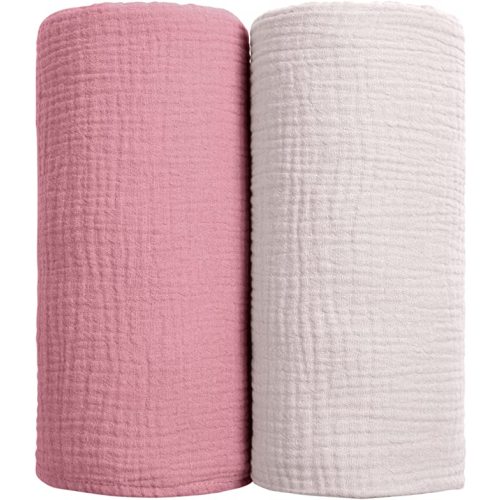 Muslin Swaddle Blanket Baby - Cotton Swaddling Blanket Soft Baby Receiving Blanket Neutral 2Pack(Pink) - Solid