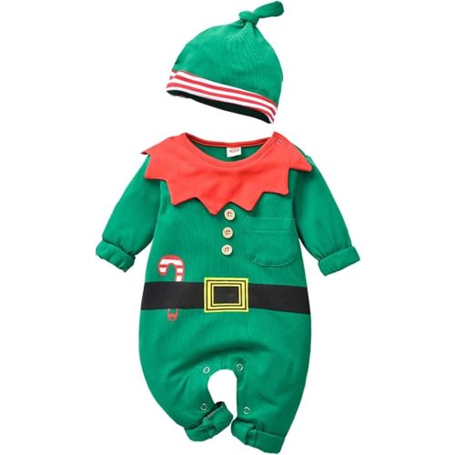 Aalizzwell Infant Baby Boys Girls First Christmas Outfit Xmas Romper Elf Santa Clothes