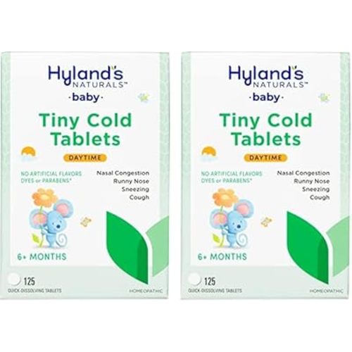 Hyland's Baby Tiny Cold Tablets, Natural Relief of Runny Nose, Congestion, and Occasional Sleeplessness Due to Colds, 125 Quick-Dissolving Tablets (Pack of 2)