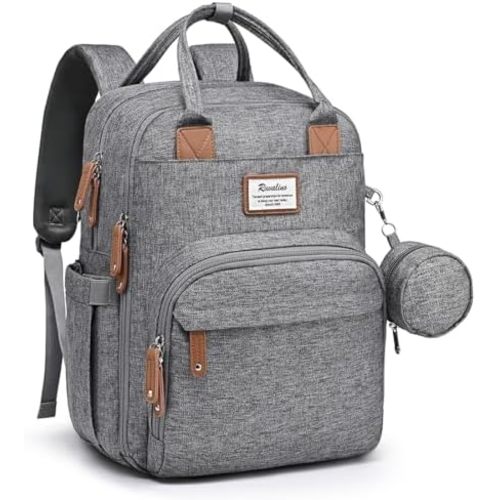 RUVALINO Diaper Bag Backpack, Multifunction Travel Pack Maternity Baby Changing Bags, Large Capacity, Waterproof, Gray