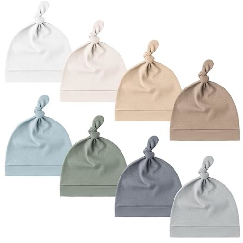 Konssy 8 Pack Baby Newborn Hats Set Knot Beanie Hats Soft for Infant Baby Girls Boys Caps 0-6 Months