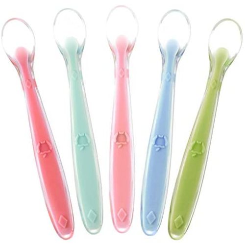 Best First Stage Baby Infant Spoons, 5-Pack, Soft Silicone Baby Spoons Training Spoon Gift Set for Infant