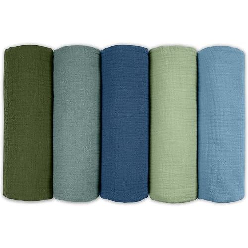 Muslin Receiving Blankets, Neutral Blanket Swaddling for Newborn Boys and Girls, 5 Pack Breathable and Skin-Friendly Swaddle Wrap for Infant Baby (Soft Colors)